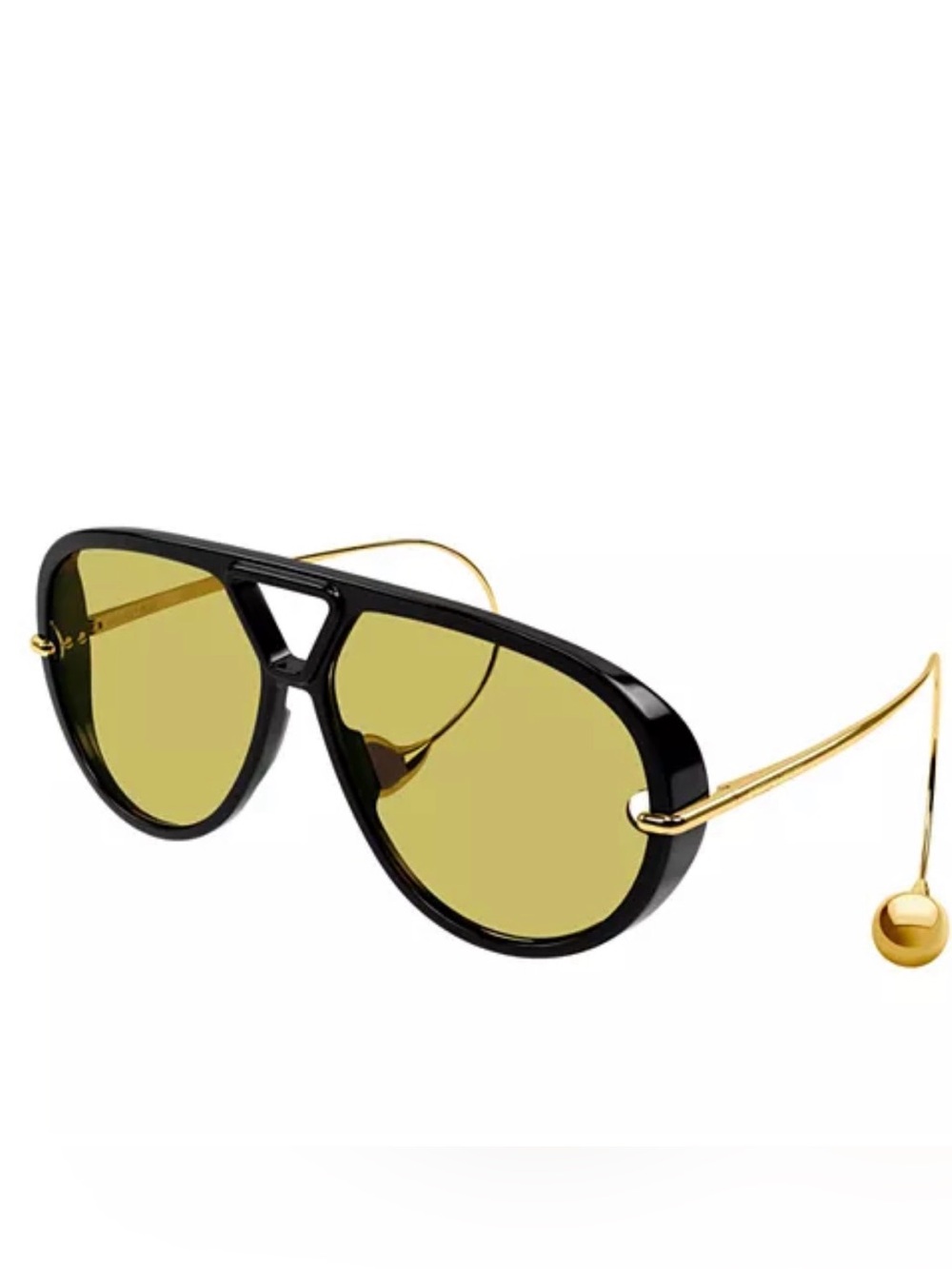 Bottega Veneta Black Frame Yellow Lens Gold Tempting Ball-Detail Sunglasses